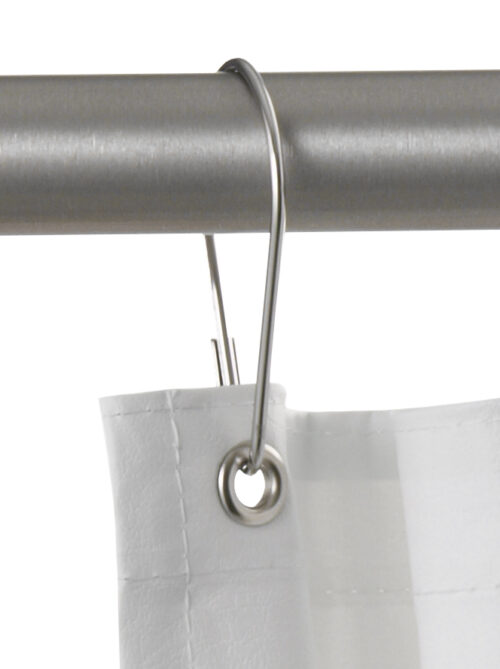 Curtain hook hanging a shower curtain from a rod