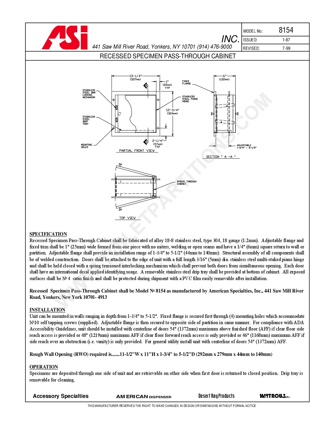 Asi Specimen Pass Thru Model 8154