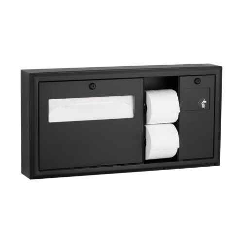 Bobrick B-30929.MBLK - Matte Black Surface-Mounted Toilet Tissue, Seat-Cover Dispenser, & Waste Disposal Unit