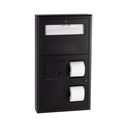 Bobrick B-3579.MBLK  Matte Black Surface-Mounted Seat-Cover Dispenser, Sanitary Napkin Disposal, and Toilet Tissue Dispenser