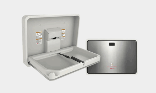 ASI 9022 BABY CHANGING STATION, HORIZONTAL – PLASTIC/STAINLESS STEEL (SATIN FINISH), SURFACE MOUNTED