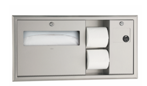 Bobrick B-3092 Recessed-Mounted Toilet Tissue, Seat-Cover Dispenser and Waste Receptacle