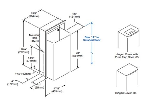 Bradley 344-65 Recessed 12 Gal. Waste Receptacle w/ Push Flap Door
