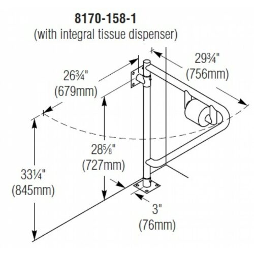Bradley 8170-158-1 1-1/2" OD Swing Away Grab Bar With Integral Tissue Dispenser